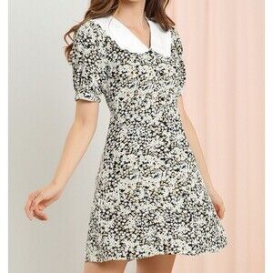 Allegra K Women's Prairiecore Romantic Fit and Flare Short Sleeve Shirt Dress XS